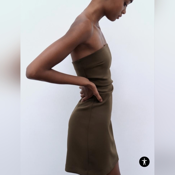 Zara, dark khaki strapless dress, size XL - Picture 2 of 6